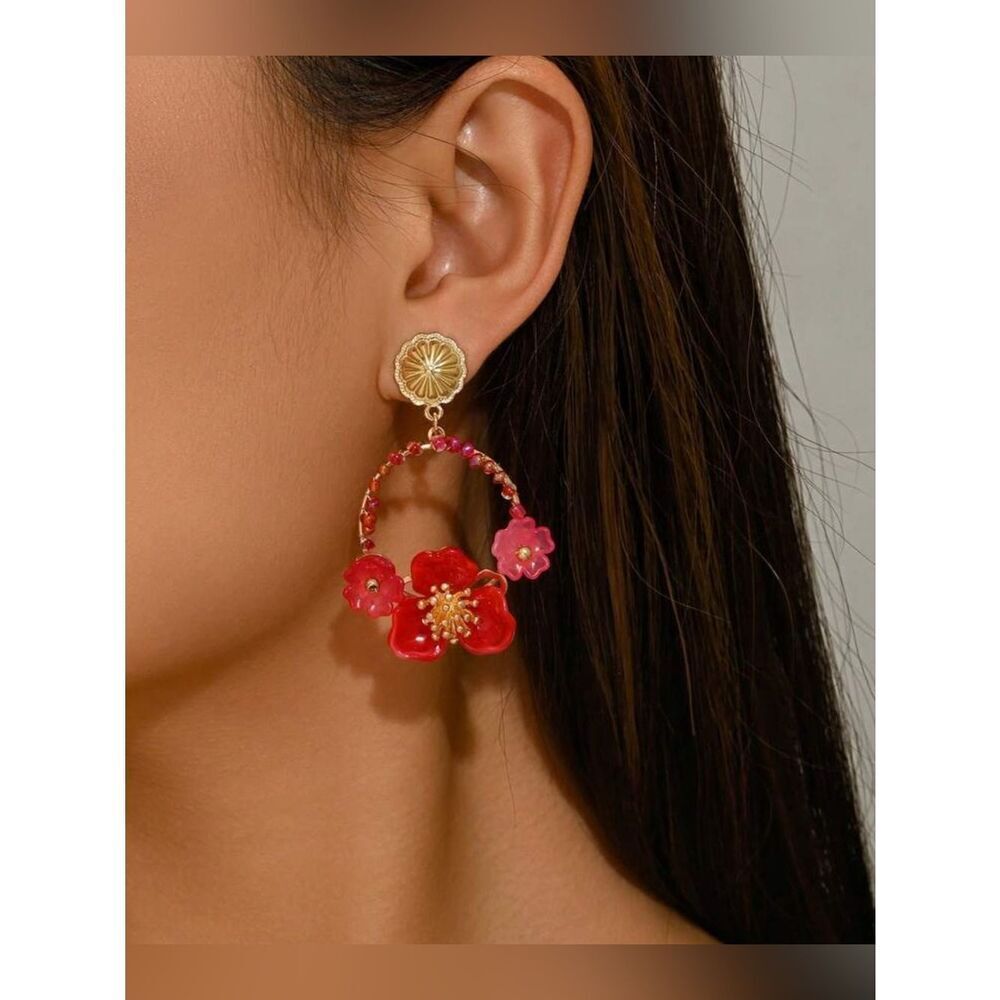 Floral red Drop Earring A1647